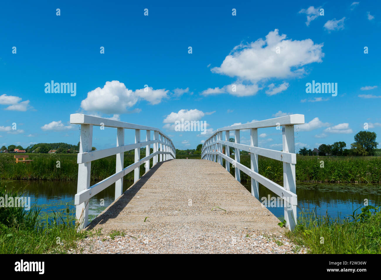 Bridge at Aarstwoud in Noord-Holland with water and Ditch. Stock Photo