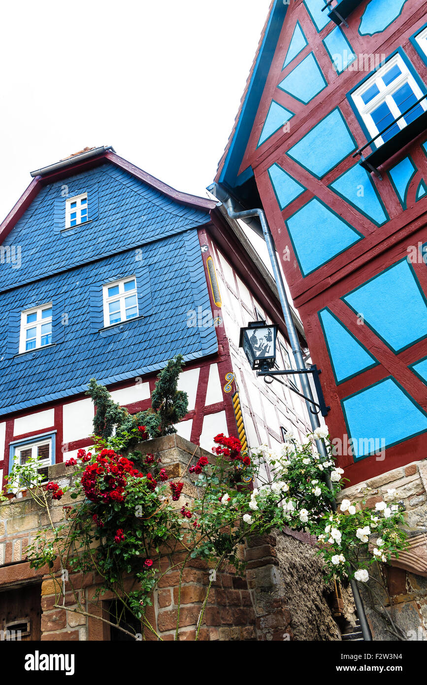 Colorful houses in the old town of Ortenberg, Hesse, Germany Stock