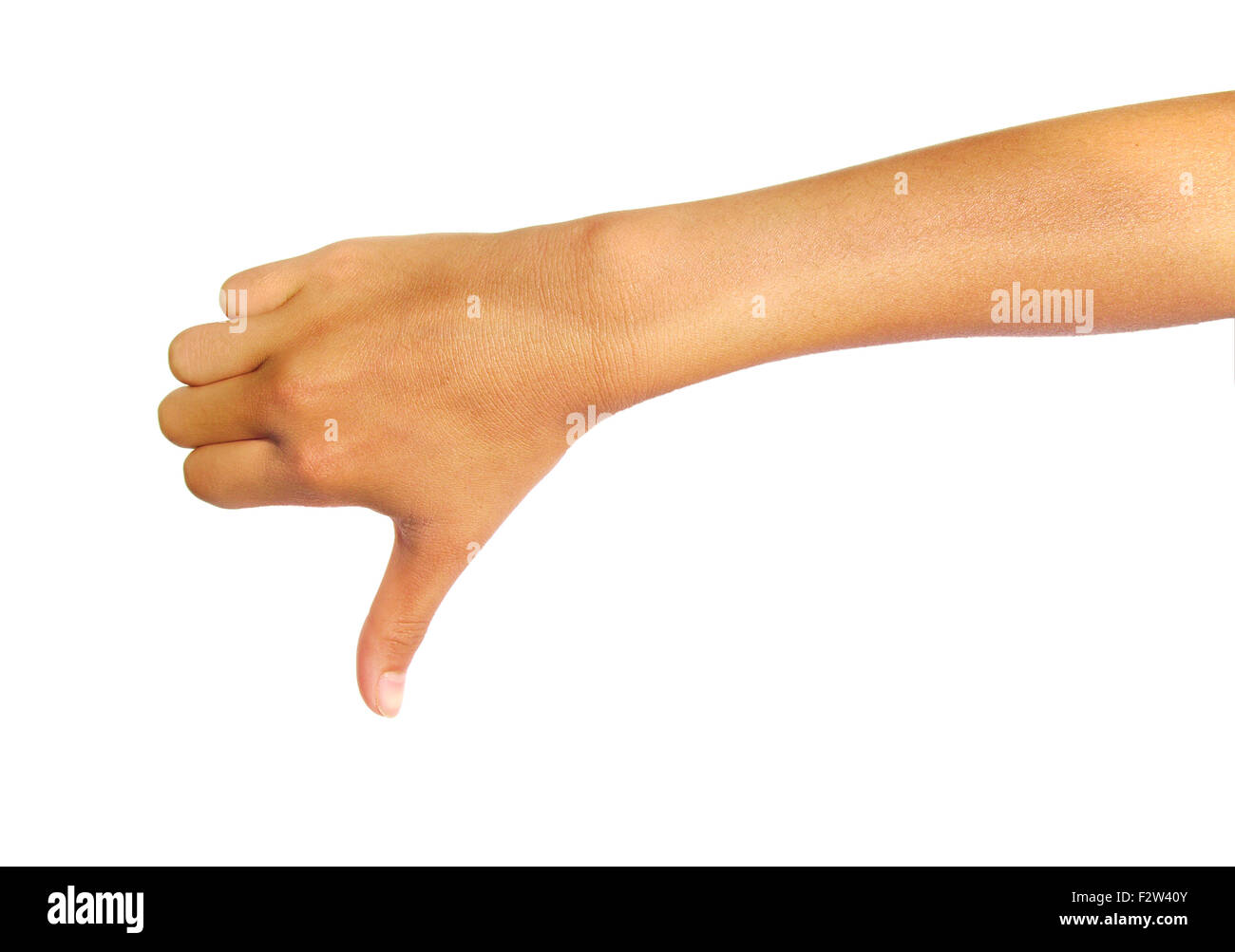 Hand thumb down isolated on a white background. Rejection symbol Stock Photo