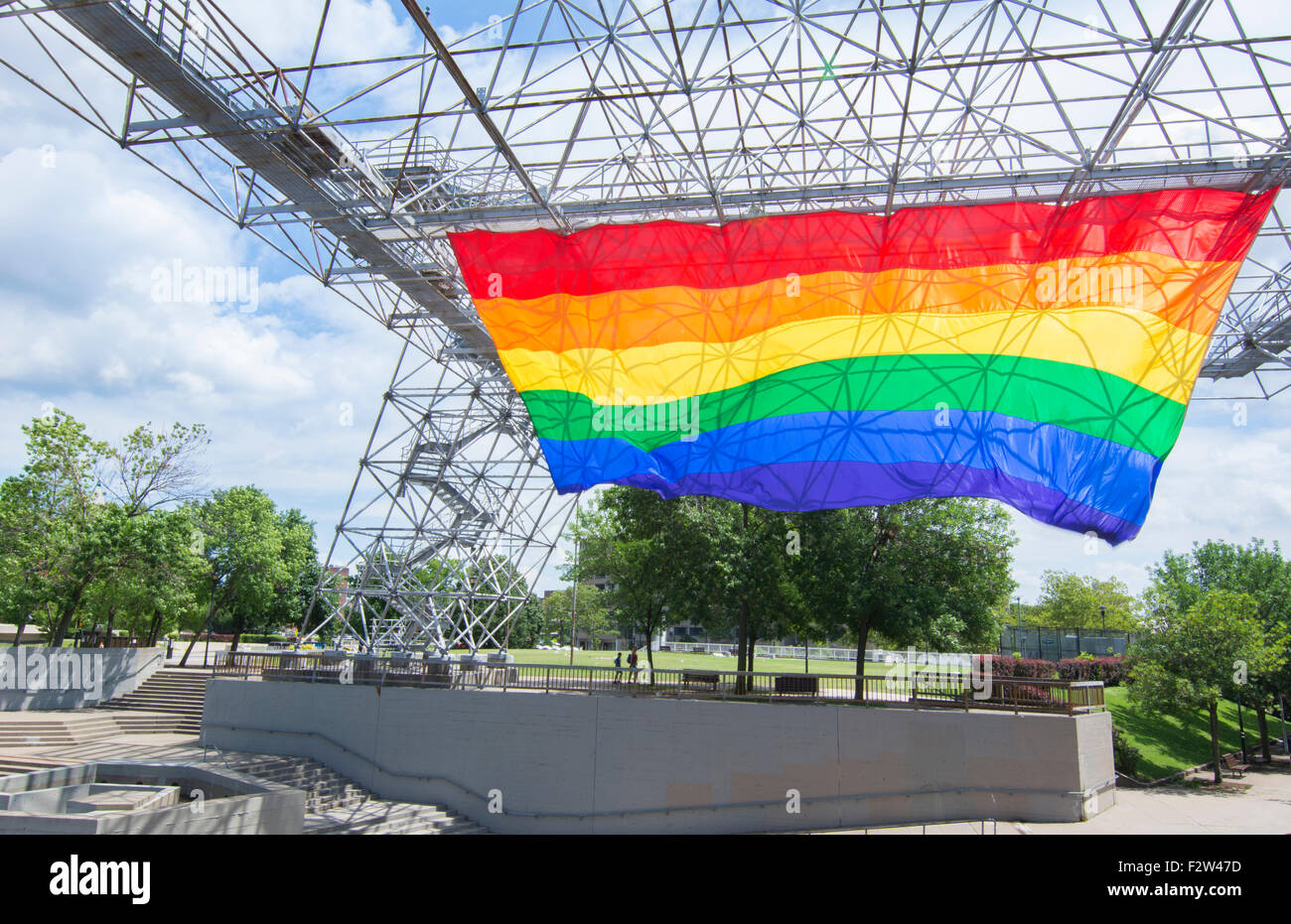 Rochester New York NY downtown city gay rainbow flag for Pride Festival