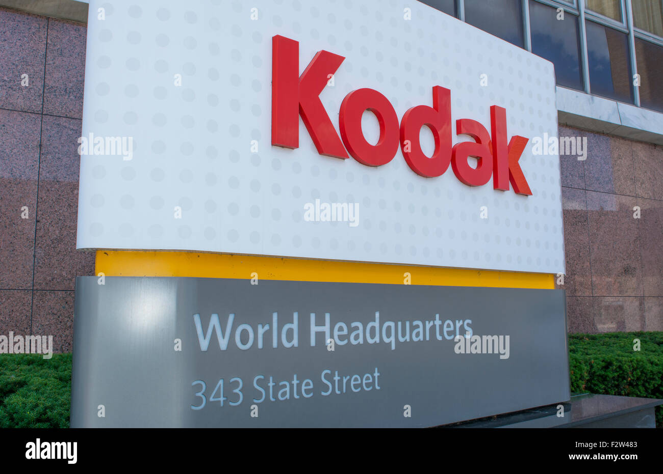 Rochester New York NY Kodak Films world headquarters sign downtown city now much smaller as film no longer being used much so ma Stock Photo