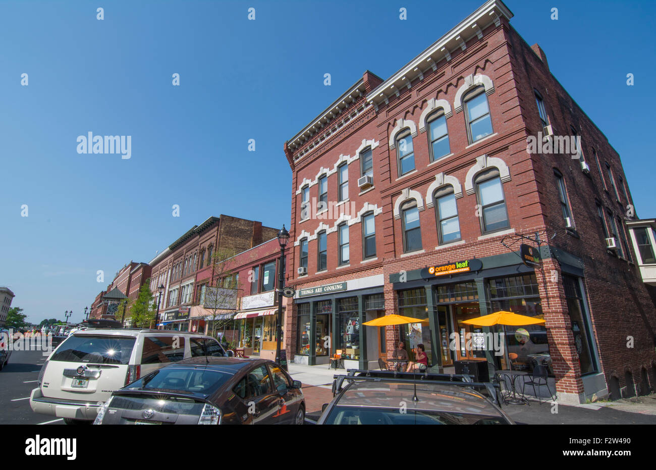 Concord New Hampshire NH downtown city center with cafes on Main Street in Capital city Stock