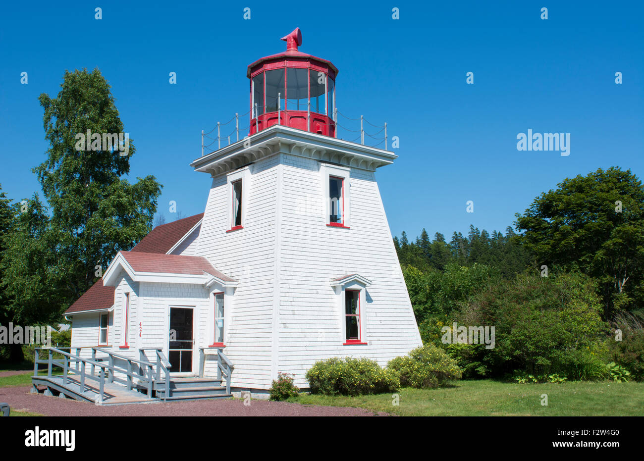 Canada St Martins New Brunswick white tourist lighthouse in small