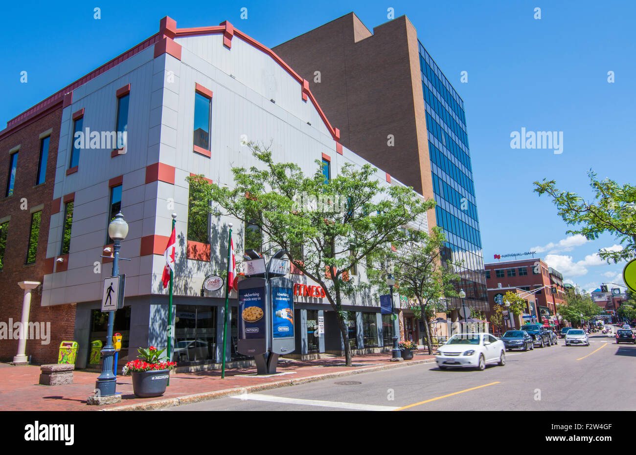 Canada Moncton New Brunswick Main Street cafes and shops with traffic