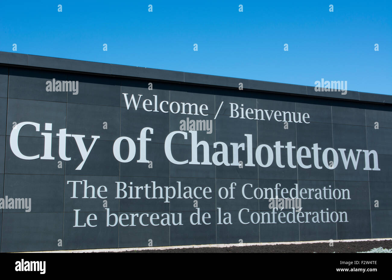 Canada Prince Edward Island, P.E.I. Charlottetown welcome sign birthplace of the Confederation Stock Photo