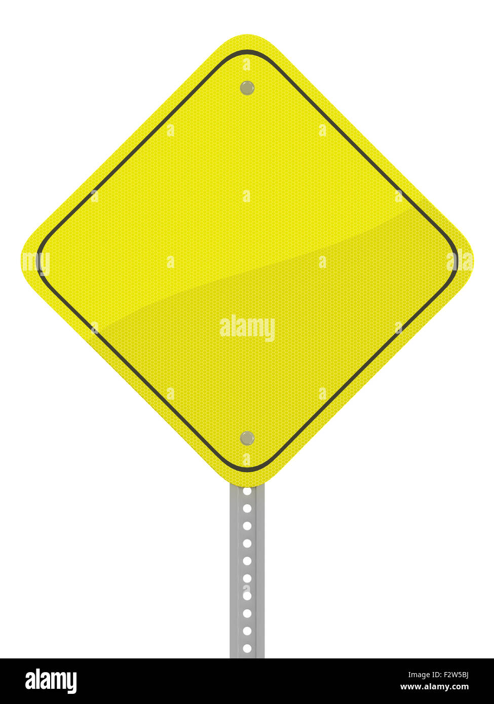 Glossy yellow reflective caution road sign isolated on a white
