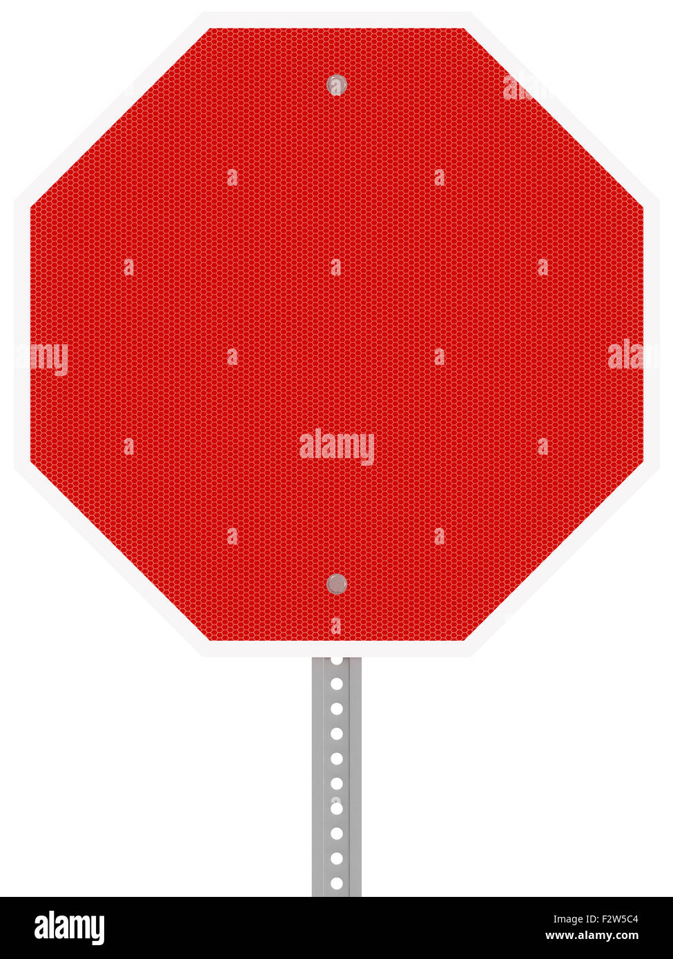 Red reflective hexagon stop sign isolated on a white background. Stock Photo
