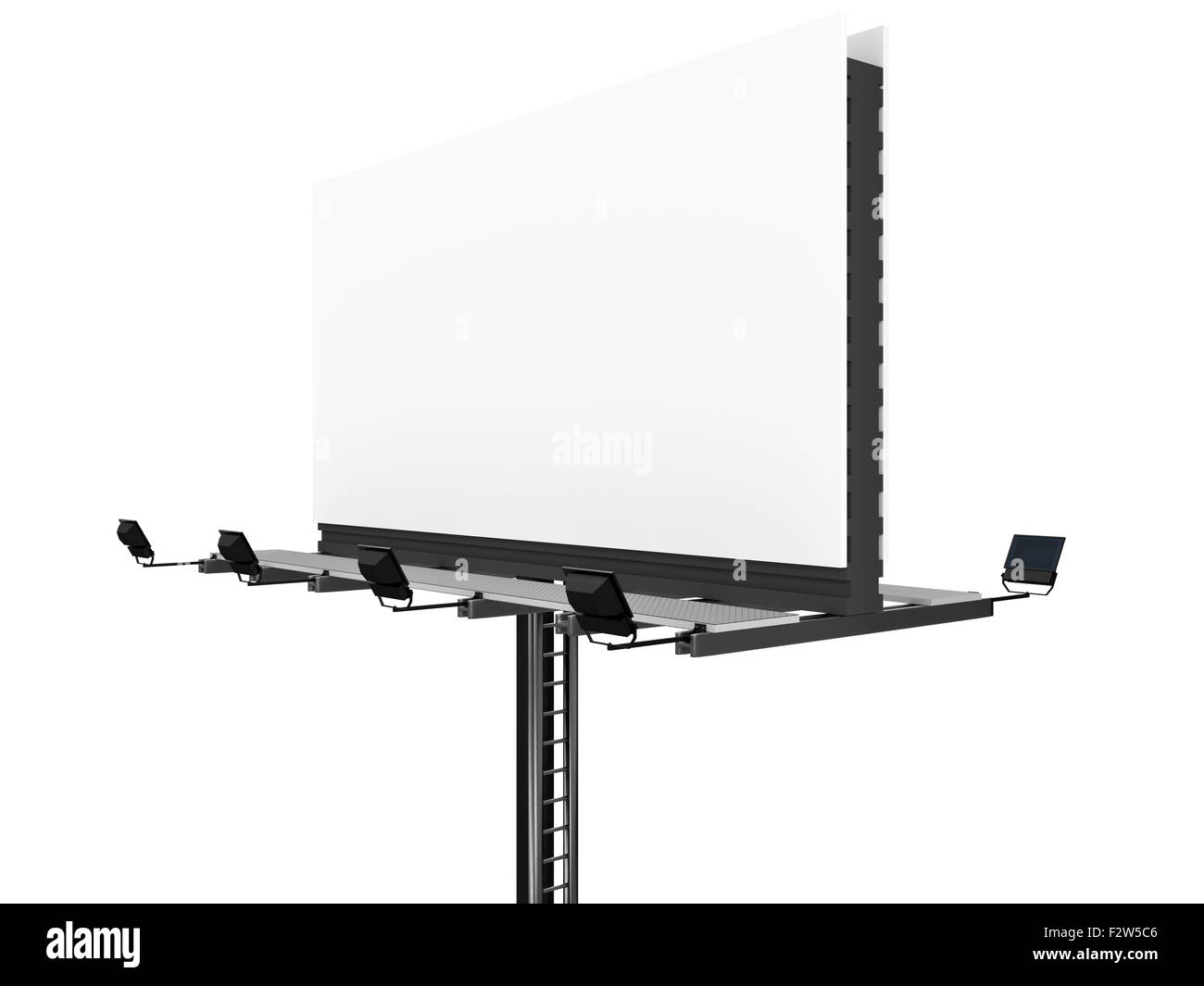 Blank angled white billboard isolated on a white background. Stock Photo