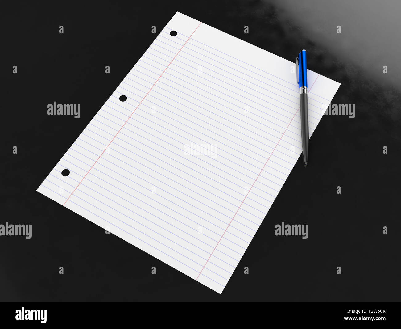 Blank lined paper and pen on glossy black surface Stock Photo Alamy