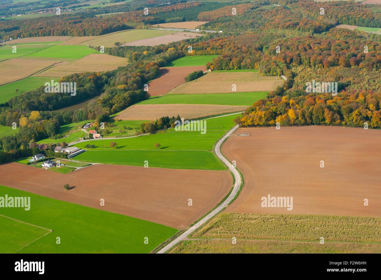 France, Haut Rhin (68), Sundgau, Bretten countryside (aerial view)  // Haut Rhin (68), Le Sundgau, Bretten, campagne a l'automne Stock Photo