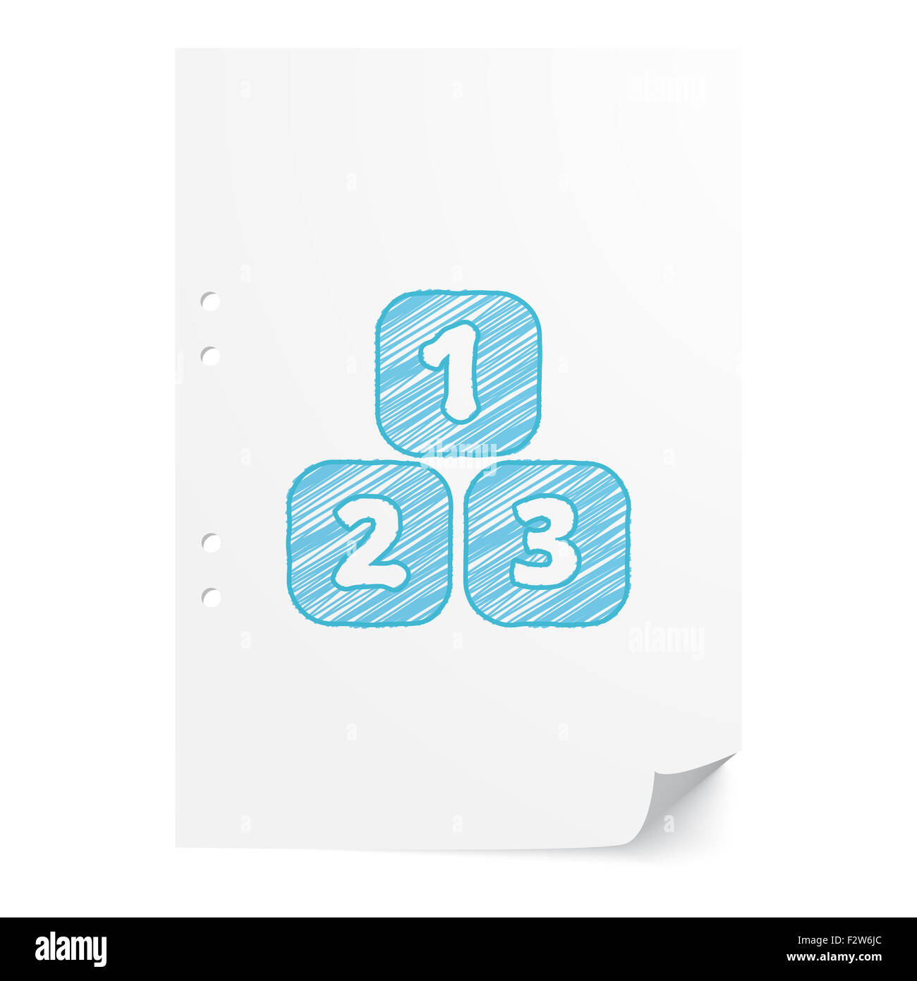 Blue handdrawn 123 Blocks illustration on white paper sheet with copy space Stock Photo