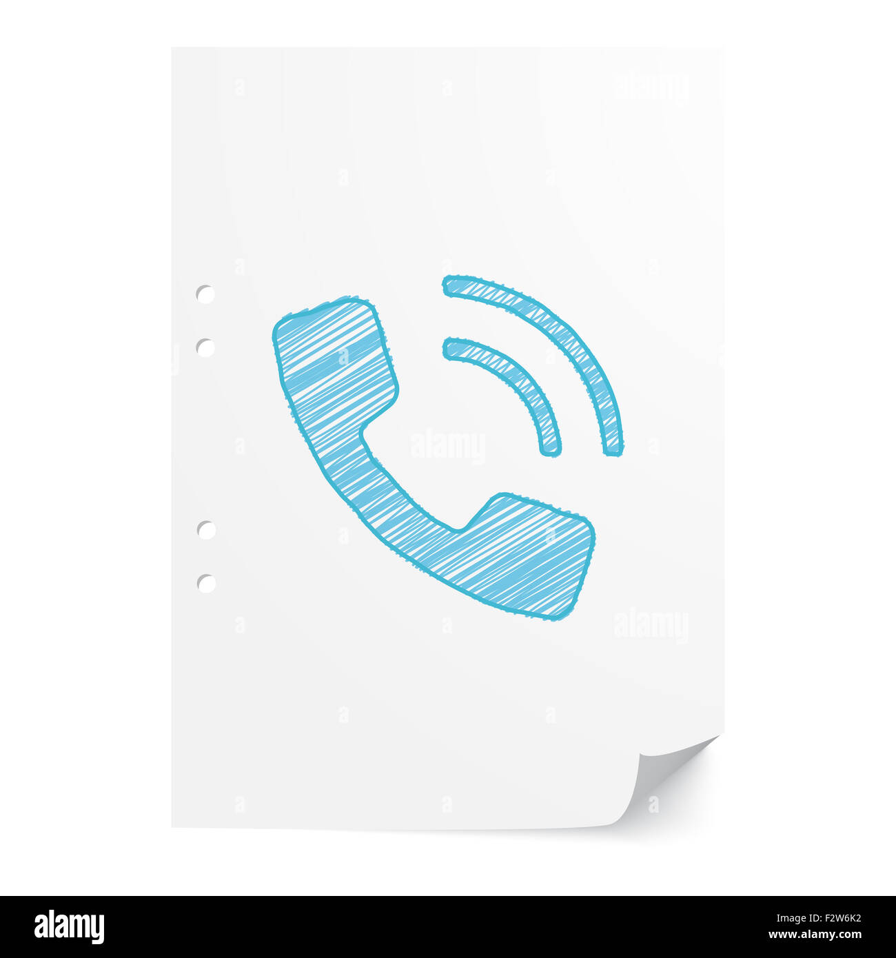 Blue handdrawn Phone illustration on white paper sheet with copy space Stock Photo