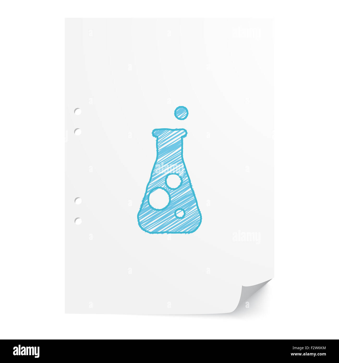 Blue handdrawn Conical Flask illustration on white paper sheet with copy space Stock Photo