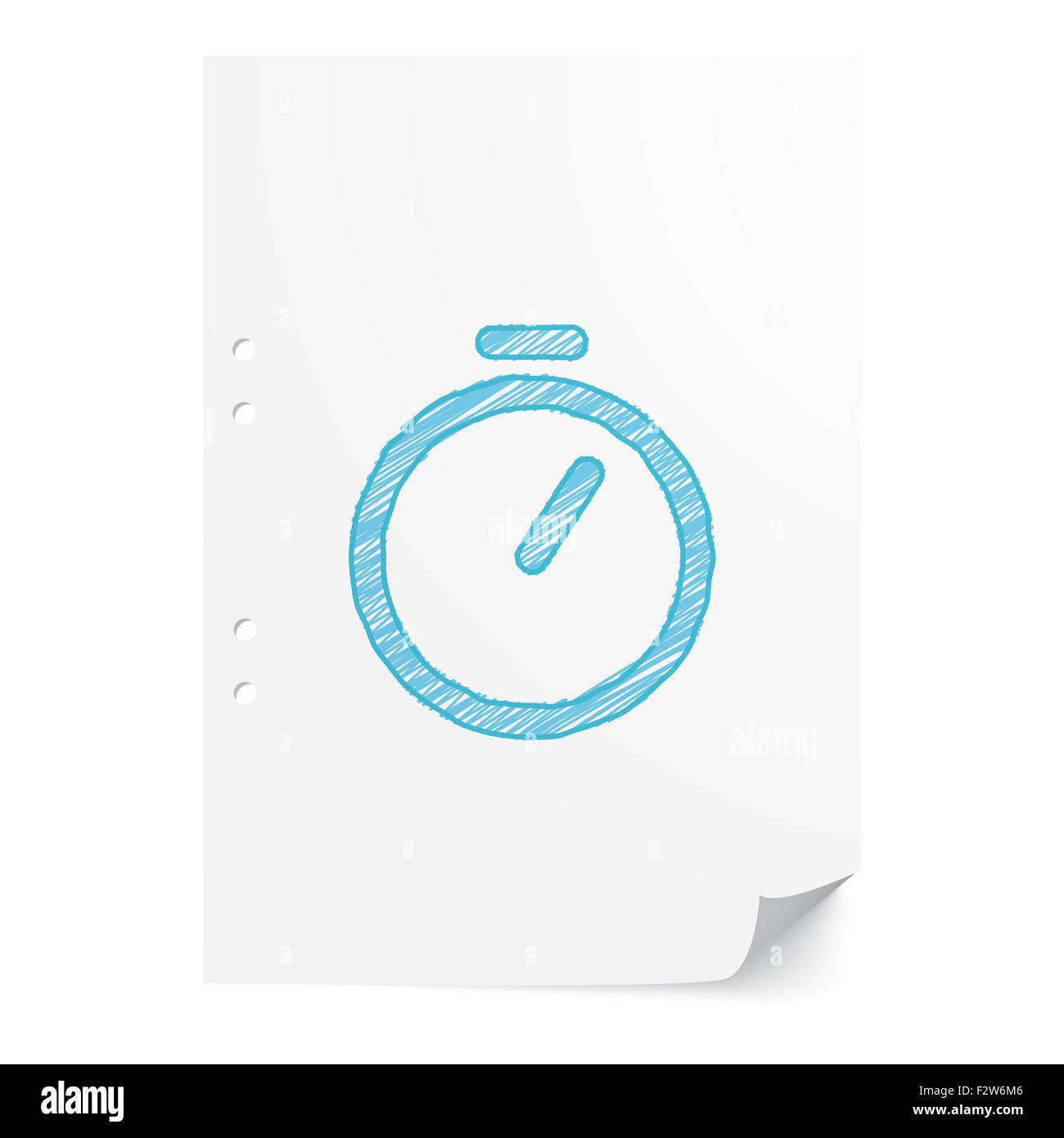 Blue handdrawn Timer illustration on white paper sheet with copy space Stock Photo