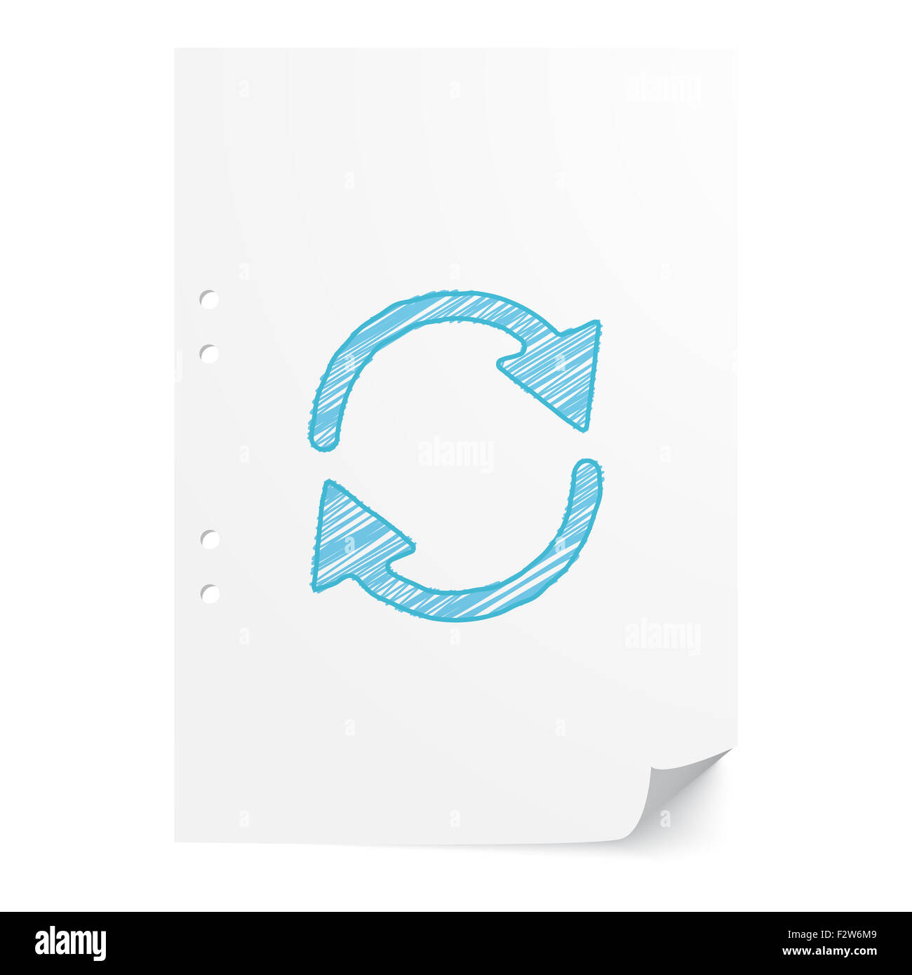 Blue handdrawn Refresh illustration on white paper sheet with copy space Stock Photo