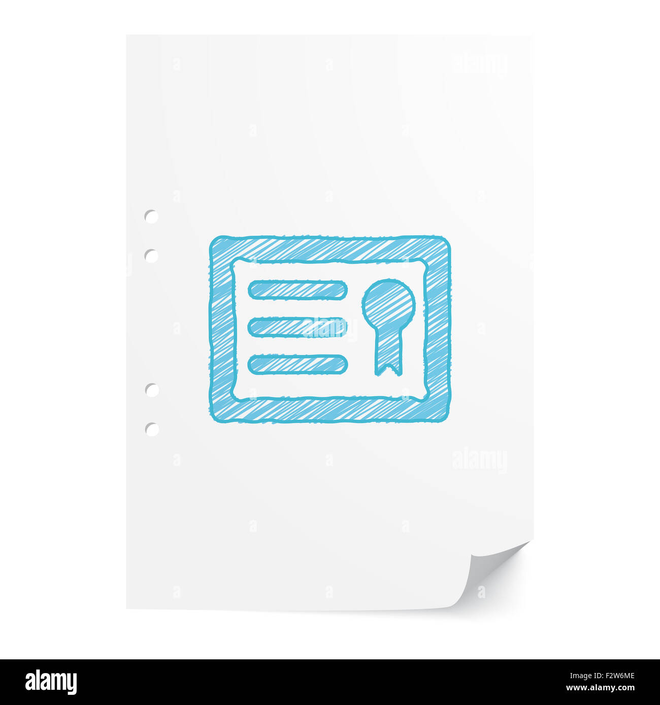 Blue handdrawn Diploma illustration on white paper sheet with copy space Stock Photo
