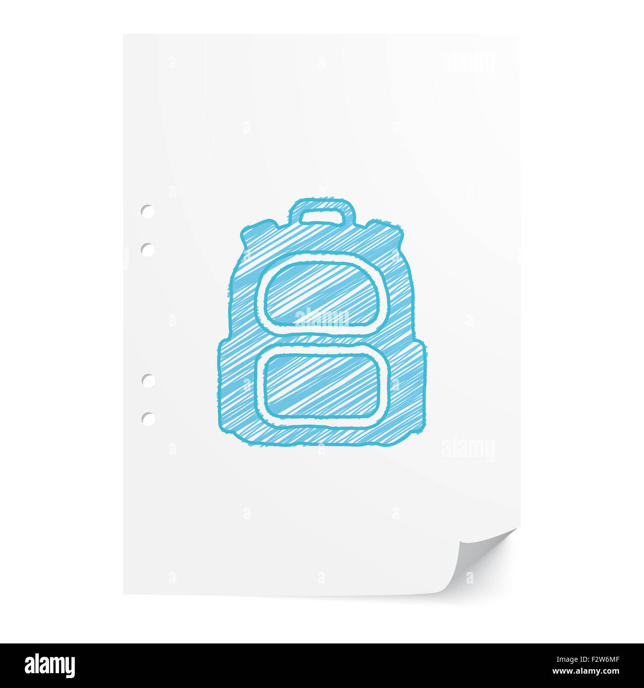 Blue handdrawn Backpack illustration on white paper sheet with copy space Stock Photo