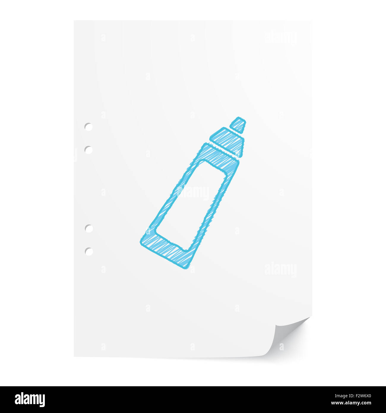 Blue handdrawn Baby Bottle illustration on white paper sheet with copy space Stock Photo