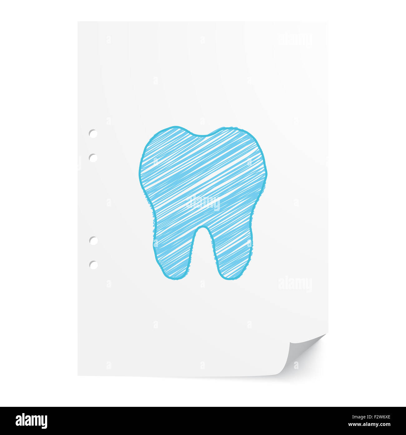 Blue handdrawn Tooth illustration on white paper sheet with copy space Stock Photo