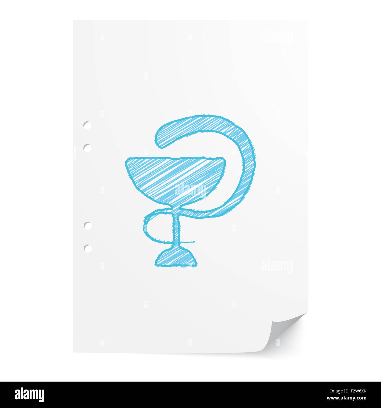 Blue handdrawn Medical Symbol illustration on white paper sheet with copy space Stock Photo