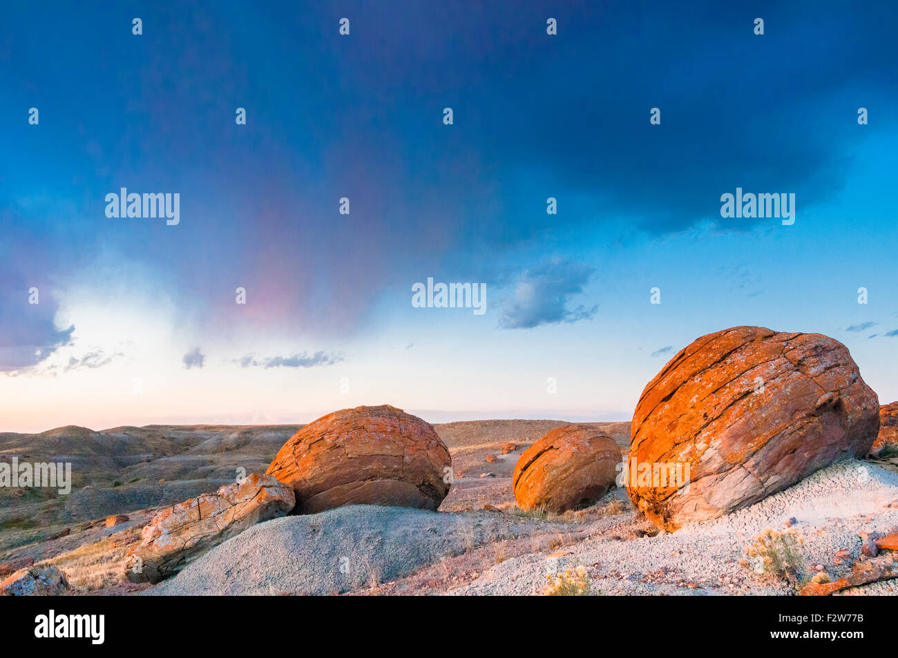 Large sandstone concretions, Red Rock Coulee Natural Area, Alberta, Canada Stock Photo