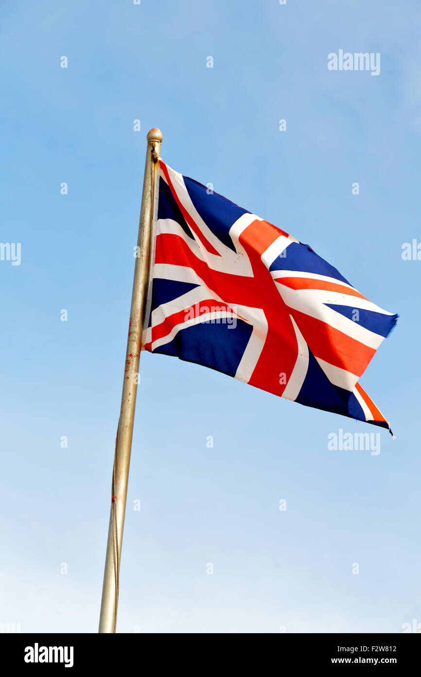 waving flag in the blue sky british colour and wave Stock Photo