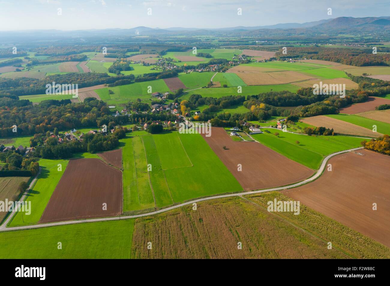 France, Haut Rhin (68), Sundgau, Bretten countryside (aerial view)  // Haut Rhin (68), Le Sundgau, Bretten, campagne a l'automne Stock Photo