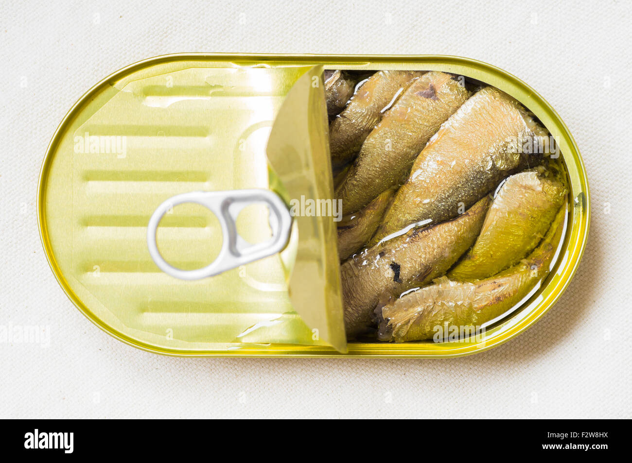 Oval tin sprats in oil top view Stock Photo
