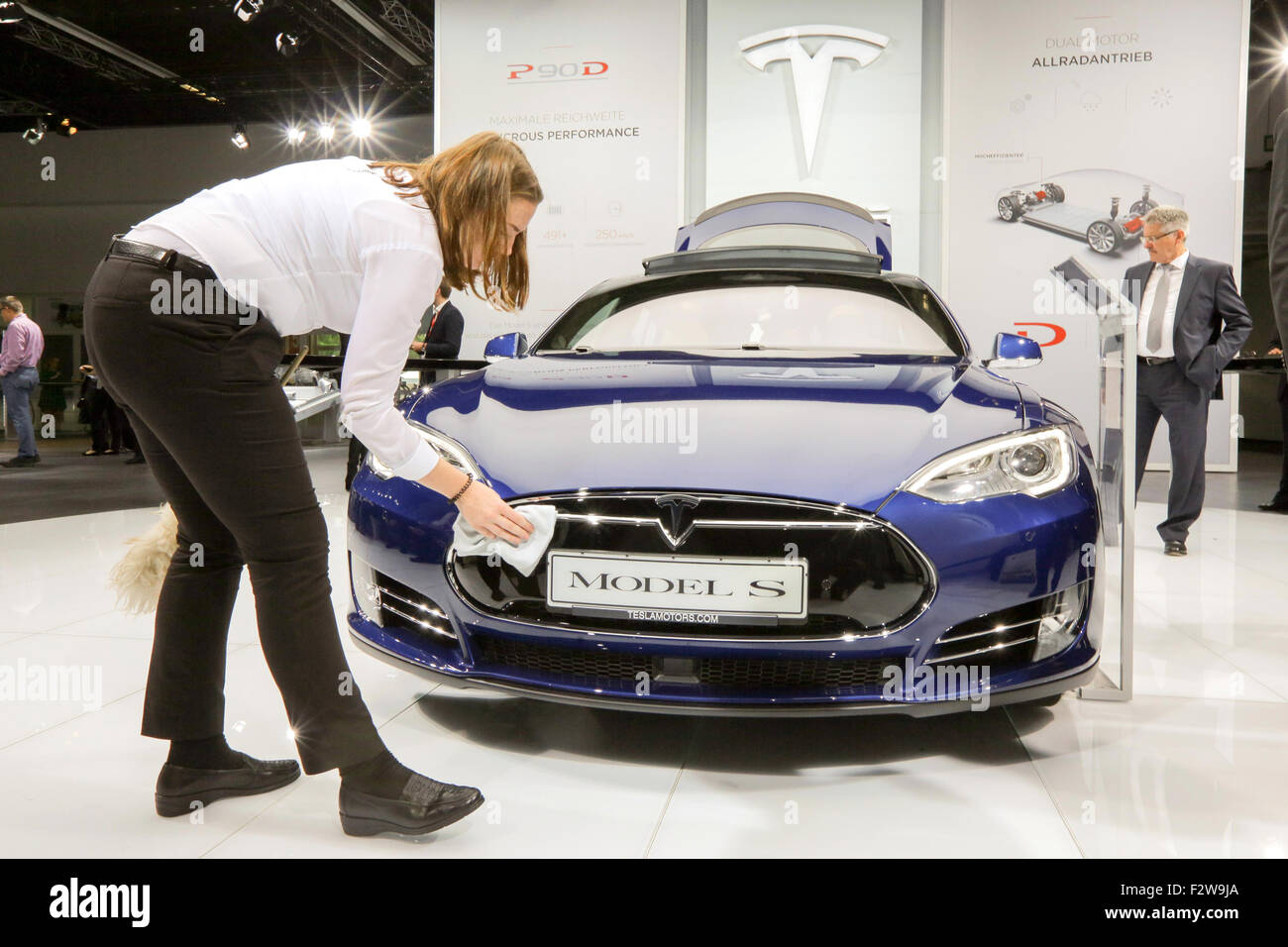 Frankfurt/Germany, 15.09.2015 - TESLA Model S at the 66th International Motor Show IAA 2015 (Internationale Automobil Ausstellung, IAA) in Frankfurt/Main, Germany Stock Photo
