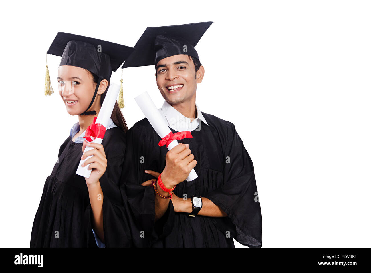 2 indian young boy and girl Lawyer Student showing Degree Stock Photo