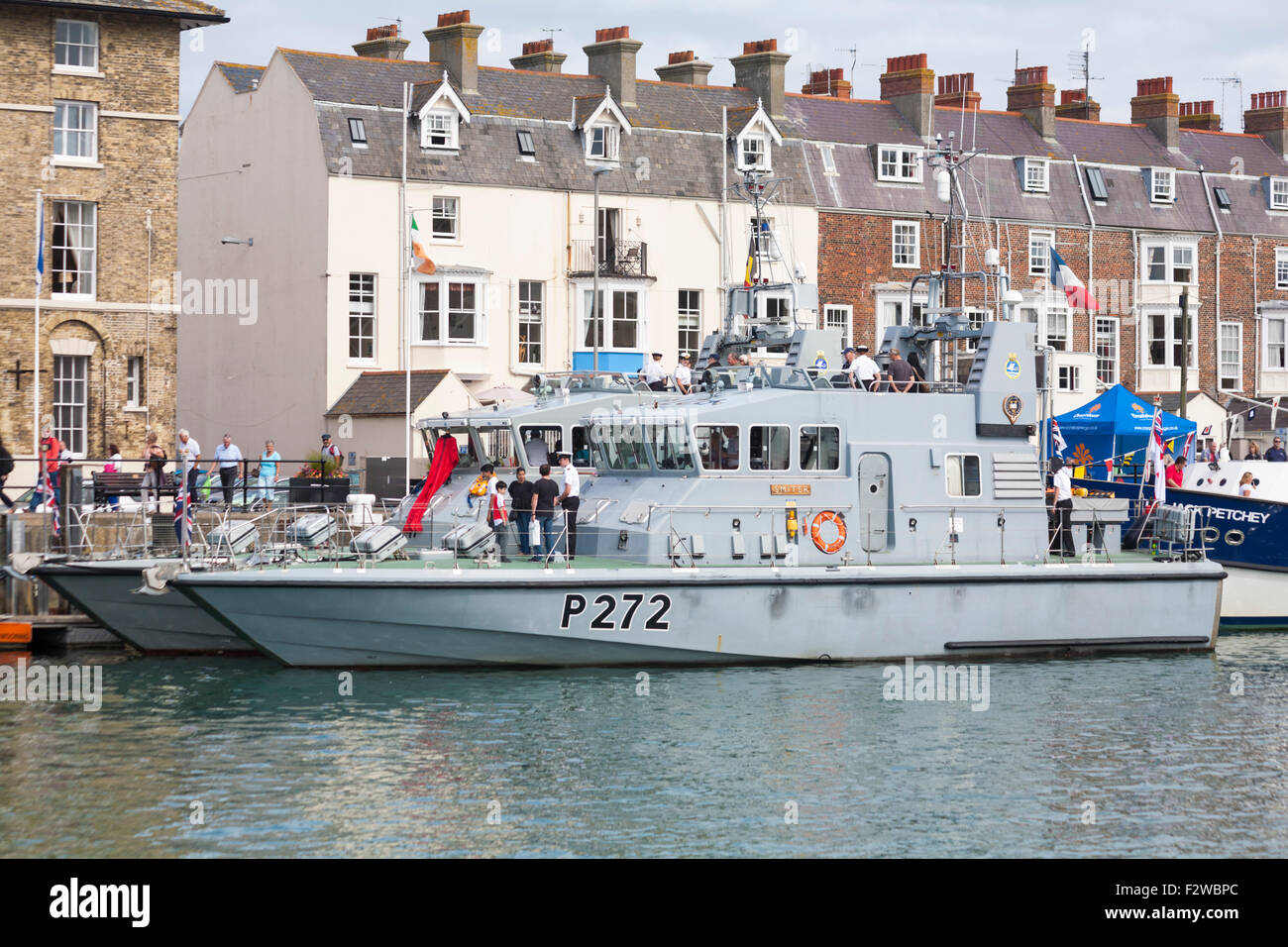 HMS Smiter moored on quayside at Weymouth in September as part of Waterfest festival Stock Photo