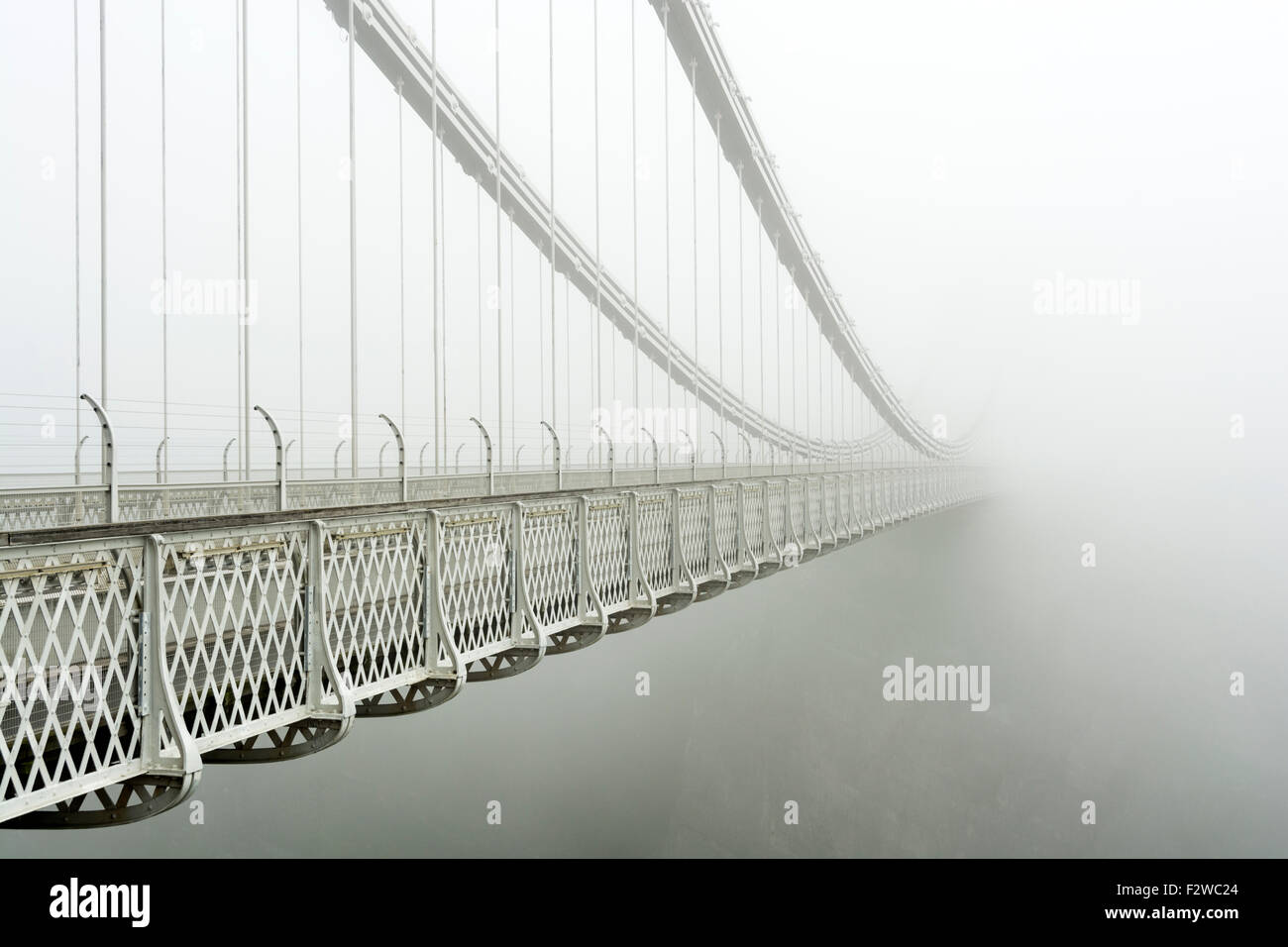 Fog on the Clifton Suspension Bridge in Bristol, England, UK Stock Photo