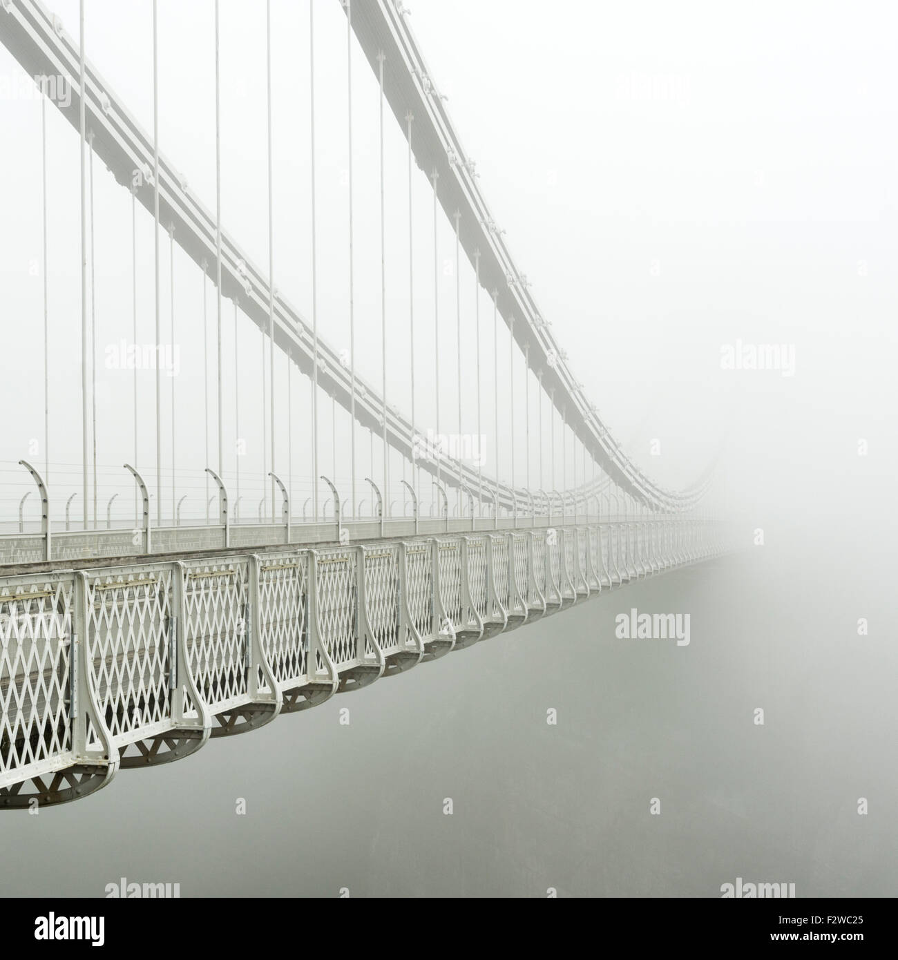 Fog on the Clifton Suspension Bridge in Bristol, England, UK Stock Photo