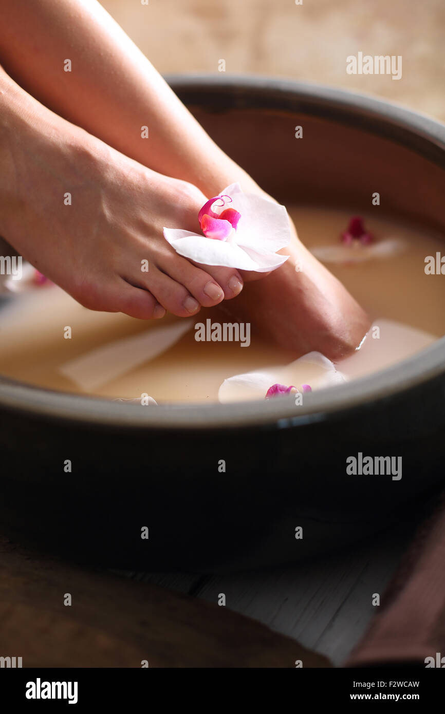 Washing of feet. Home foot care Bath for feet. Relaxing foot bath.Foot