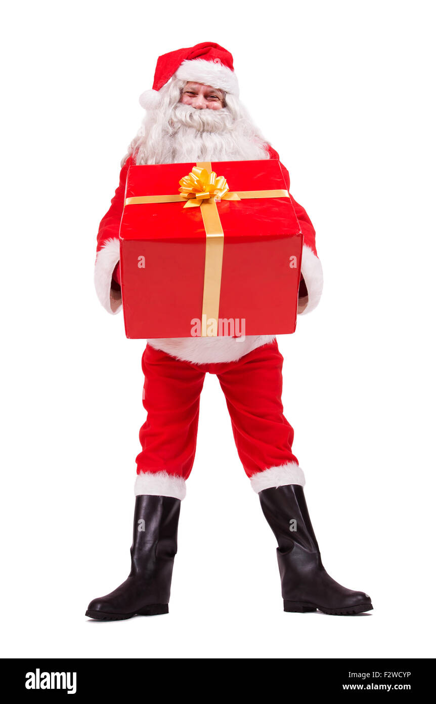 Santa Claus offers Christmas gift isolated on white background Stock ...