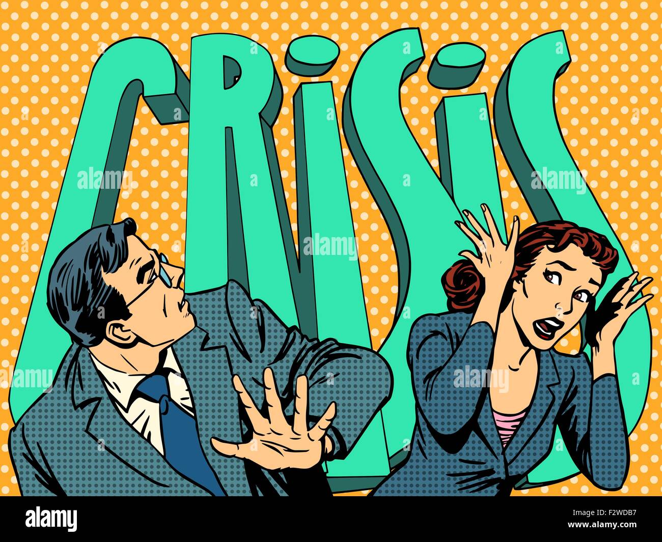 Businessman and businesswoman in panic of the financial crisis Stock Vector