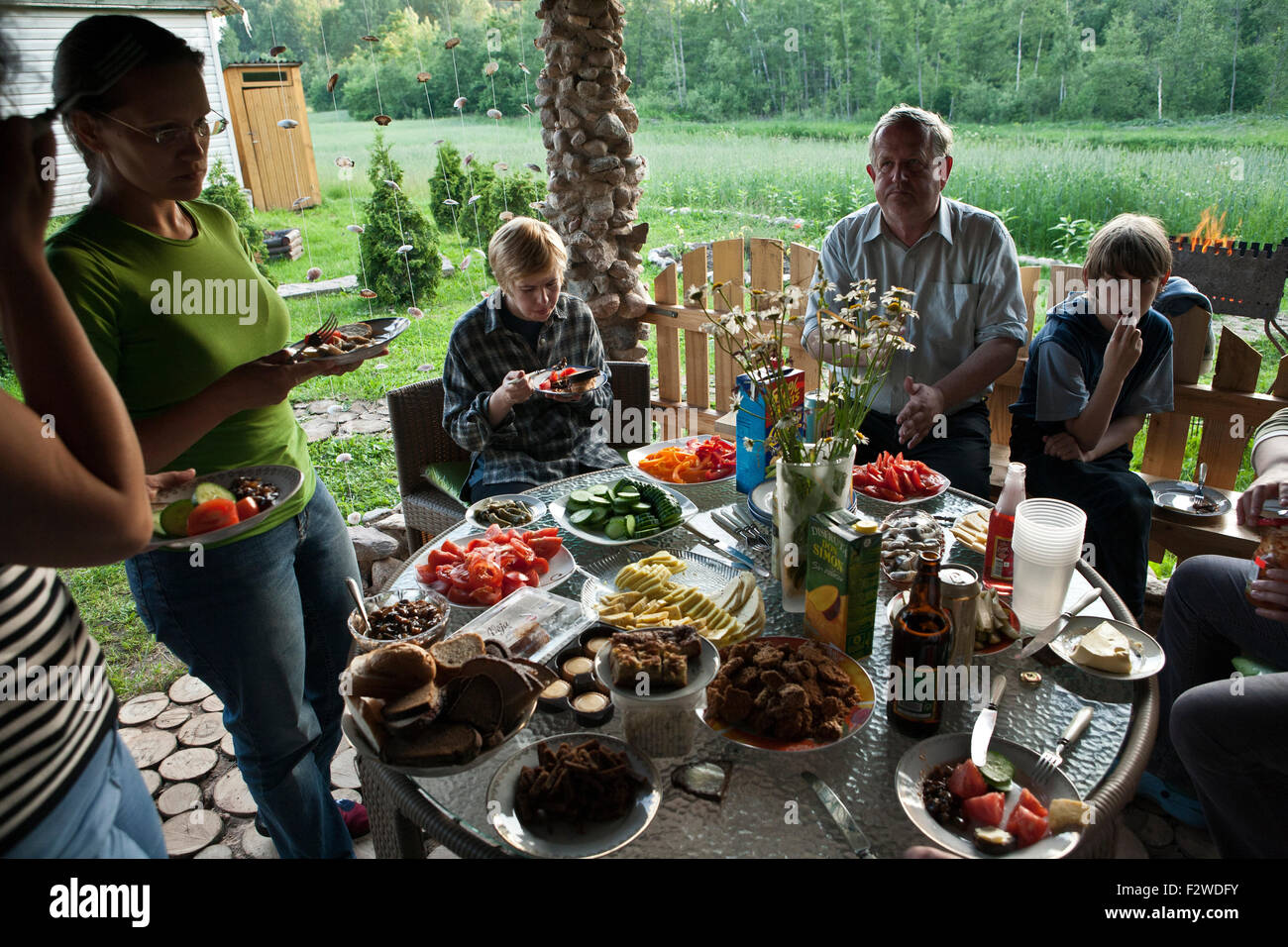 Latvians celebrate summer solstice days, it is lunch break Stock Photo