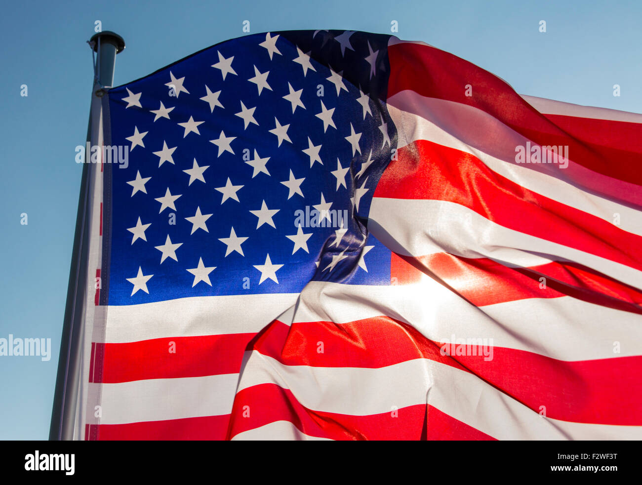 15.04.2015, Berlin, Berlin, Germany - Flag of the United States of America waving in the wind. 0MK150415D082CAROEX.JPG - NOT Stock Photo