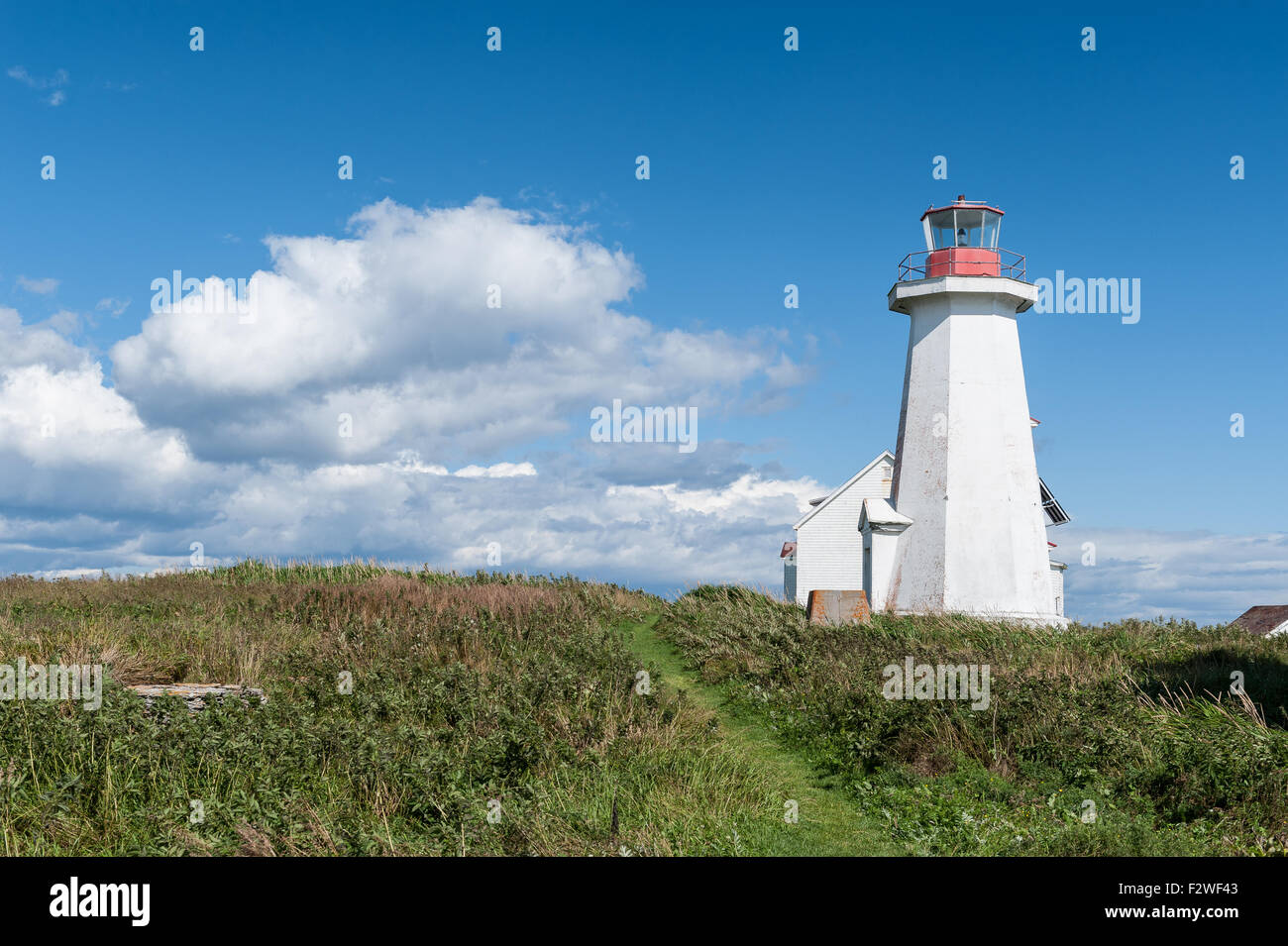 octogonal lighthouse in LonguePointedeMingan, Quebec, Canada Stock