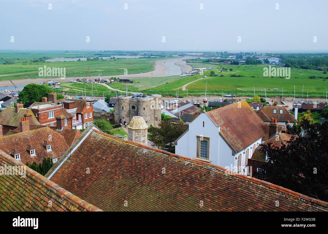 Looking over the rooftops of the Cinque Ports town of Rye in East Sussex, England. Stock Photo