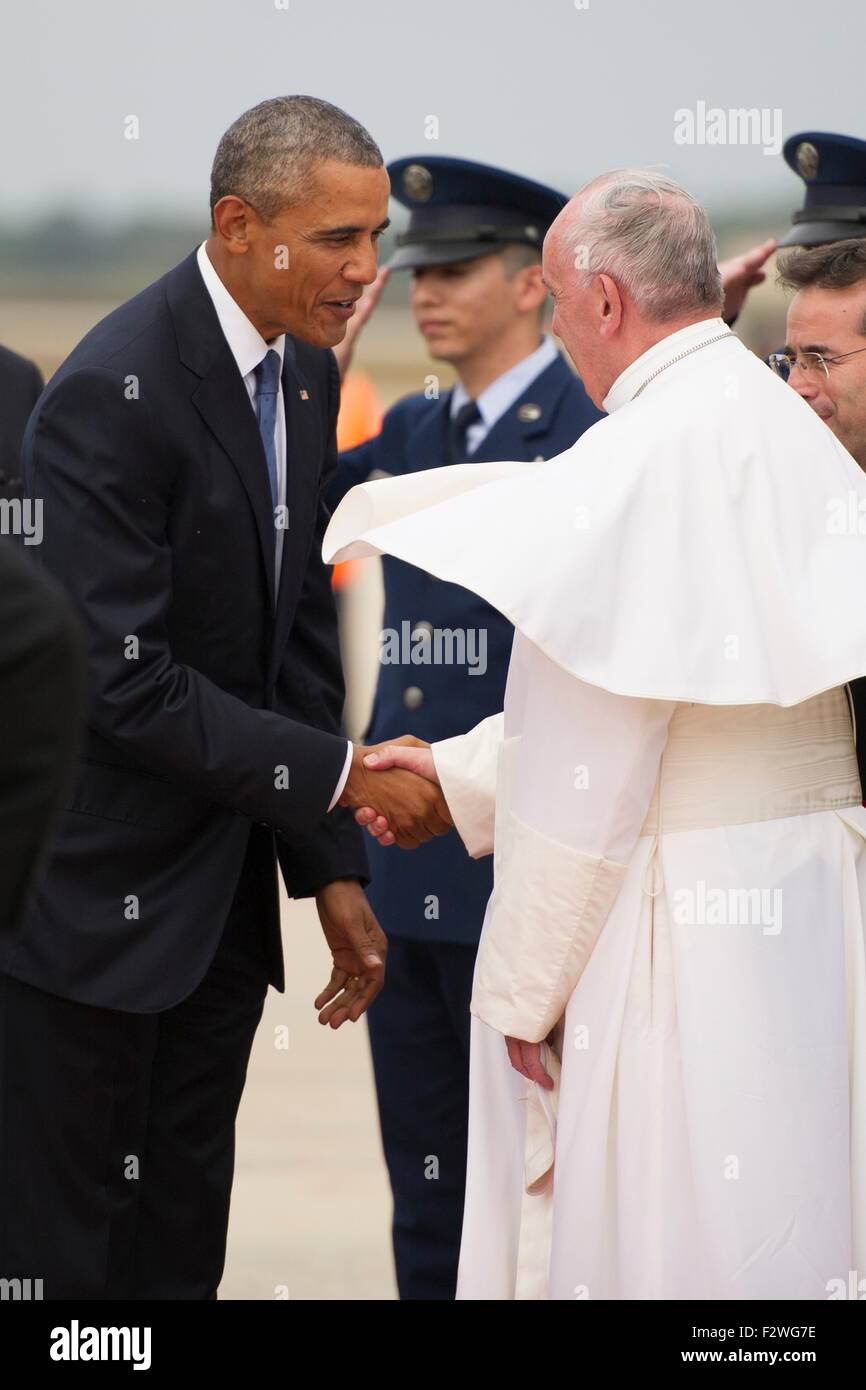 U.S. President Barack Obama greets Pope Francis as he arrives at Joint ...