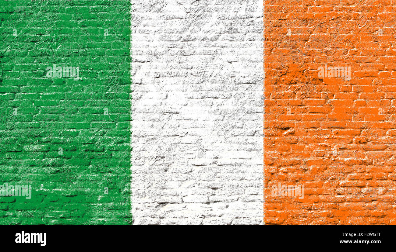 Ireland - National flag on Brick wall Stock Photo