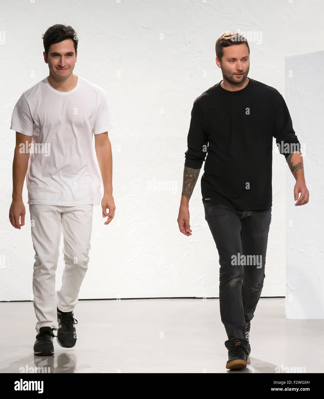 New York, NY - September 16, 2015: Lazaro Hernandez (L) and Jack McCollough  walk the runway at the Proenza Schouler fashion show Stock Photo - Alamy