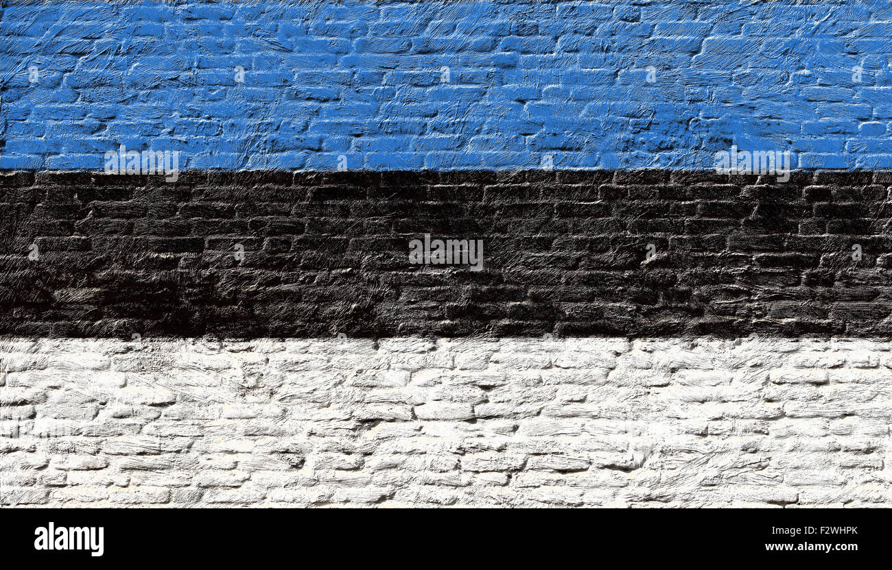 Estonia - National flag on Brick wall Stock Photo