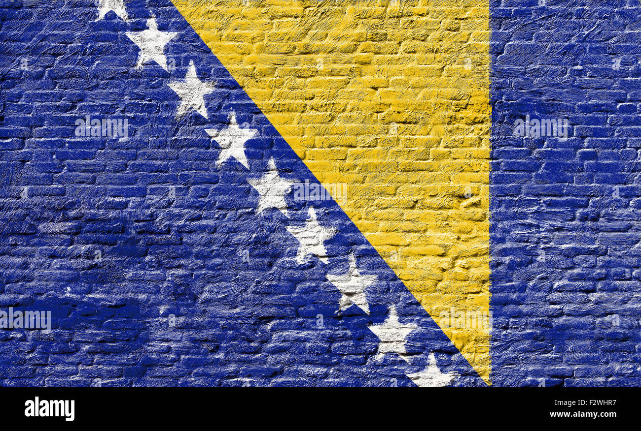 Bosnia and Herzegovina - National flag on Brick wall Stock Photo - Alamy