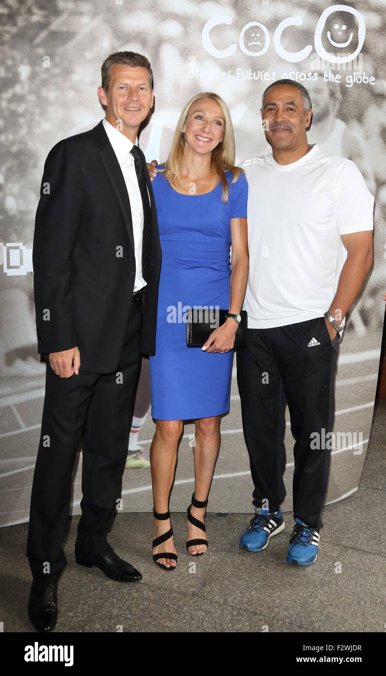 'An Audience With Daley' event in aid of the charity Coco held at the Royal Garden Hotel  Featuring: Steve Cram, Paula Radcliffe, Daley Thompson Where: London, United Kingdom When: 23 Jul 2015 Stock Photo