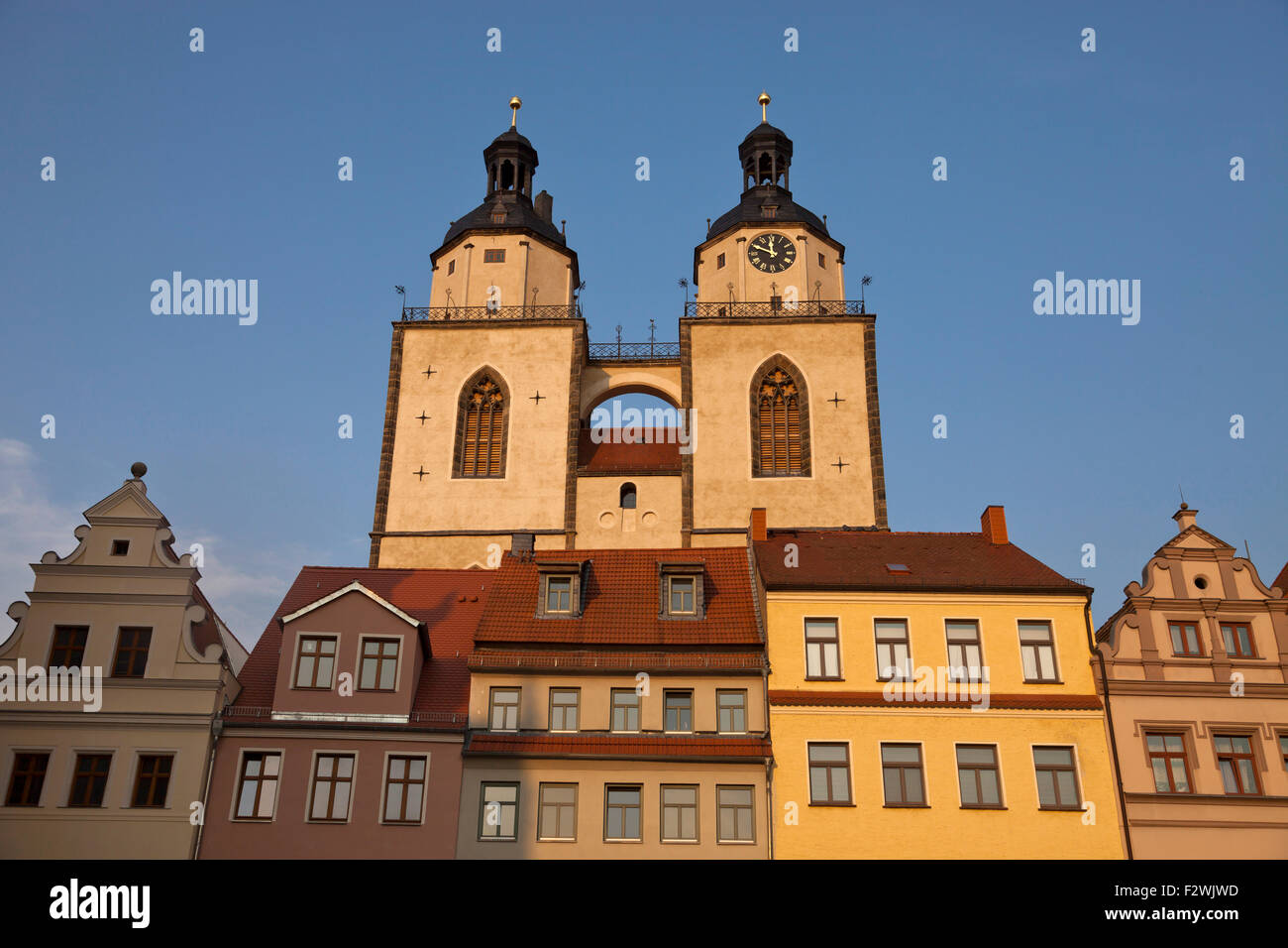 Market square with Stadtkirche St. Marien , Lutherstadt Wittenberg, Saxony-Anhalt, Germany Stock Photo
