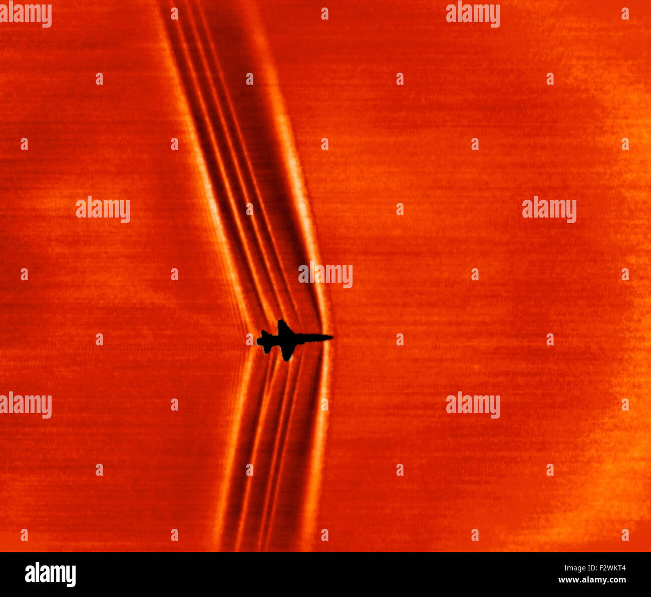 Supersonic shockwave image released by NASA. 23 September 2015. This schlieren image of a T-38C was captured using the patent-pending BOSCO technique and then processed with NASA-developed code to reveal shock wave structures.  A high resolution and enhanced version of original NASA imagery. Credit:  NASA/J Marshall - Tribaleye Images/Alamy Live News Stock Photo
