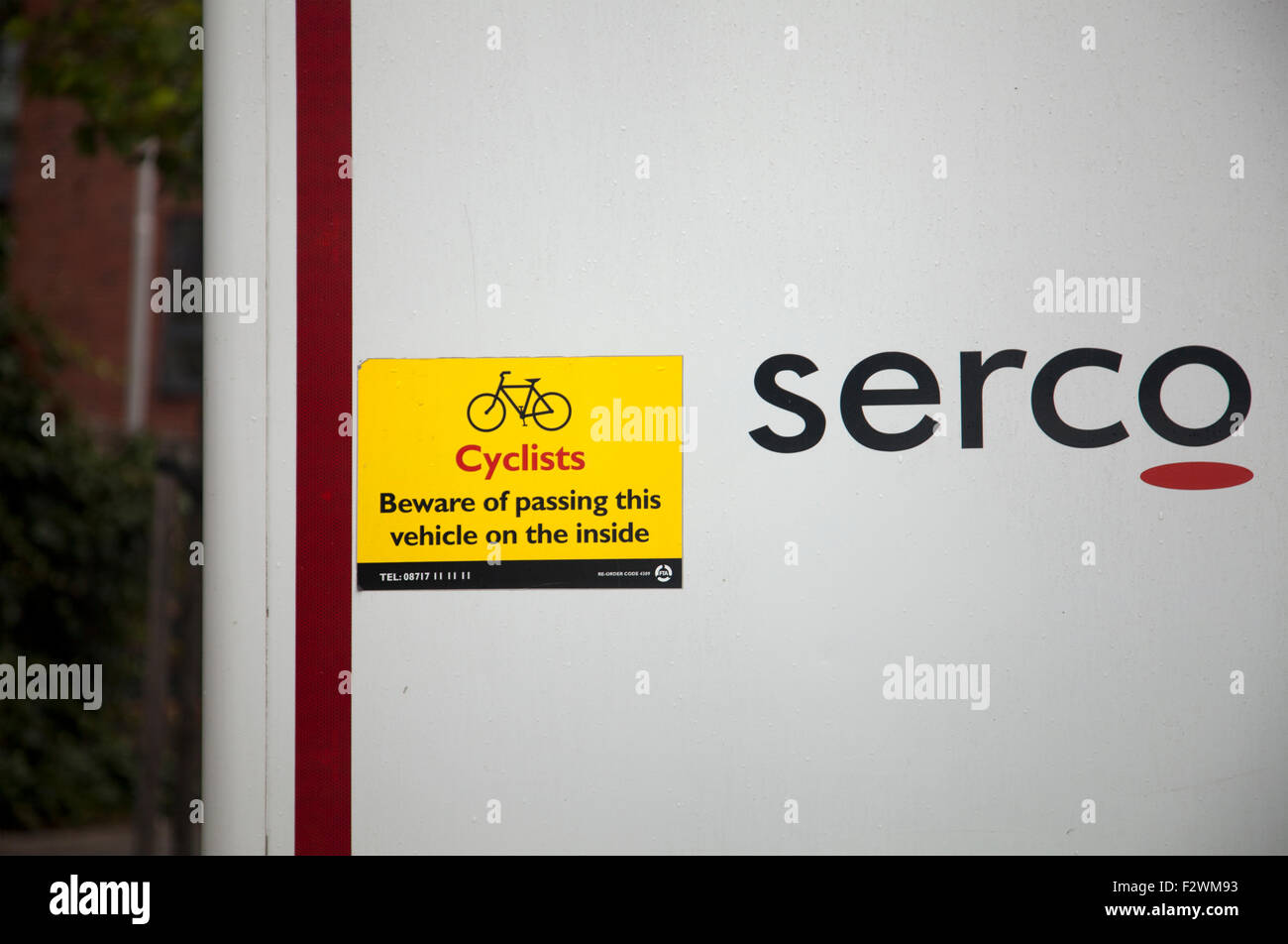 Back of Serco Van with Cyclists Warning - UK Stock Photo
