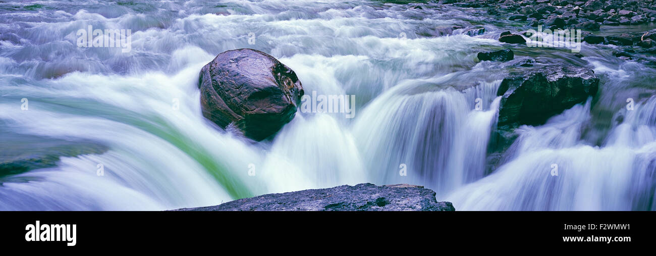 Water fall Pano taken with a Fujigx 617 on velvia 50 film and than drum scanned on a Heidelberg D7100 unit. Actual size is 30x90 Stock Photo